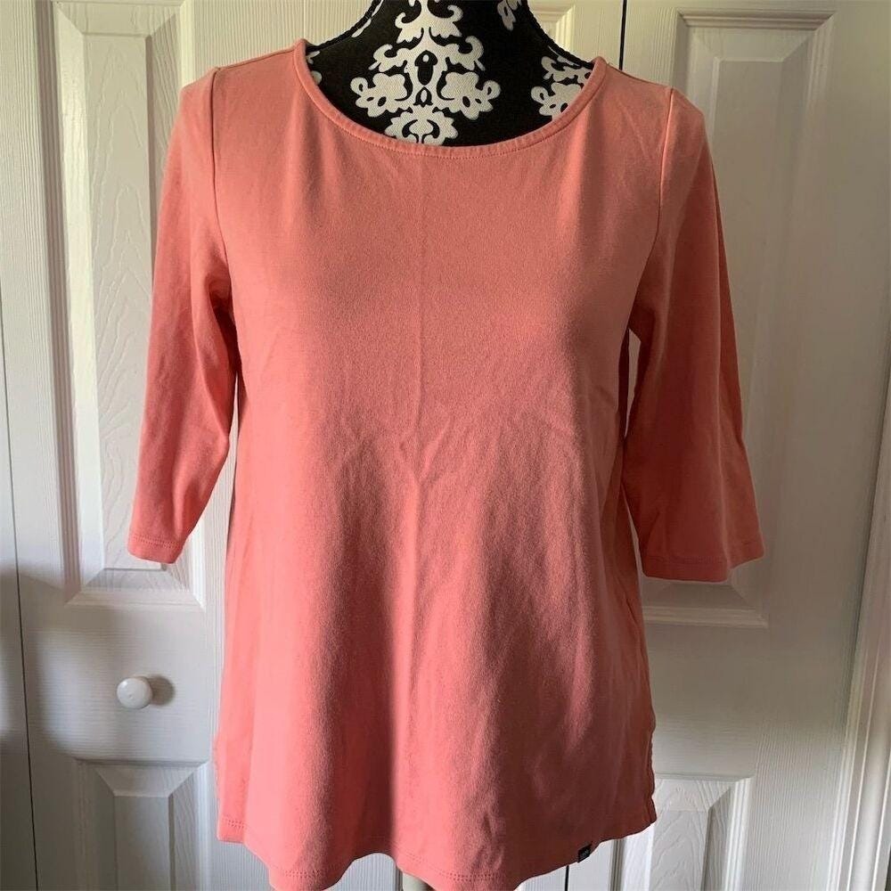 Lands' End Women's 3/4 Sleeve Boat Neck Blouse Orange Size M